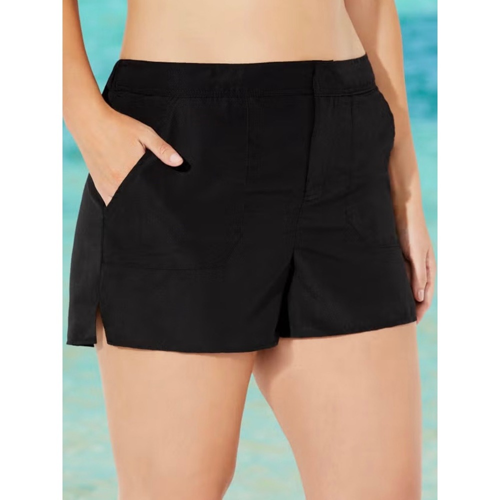 Swimsuits For All Black Cargo Swim Board Shorts Plus Size 18 Pockets Liner